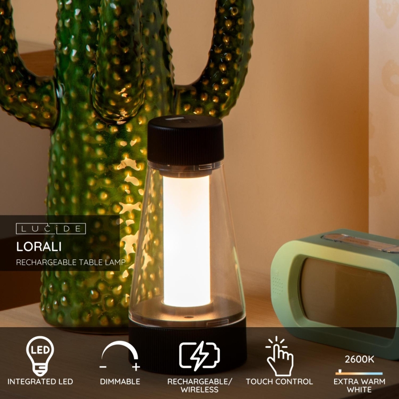 Lucide LORALI - Stolná lampa - LED Dim. - IP44 - 3 StepDim - Čierna